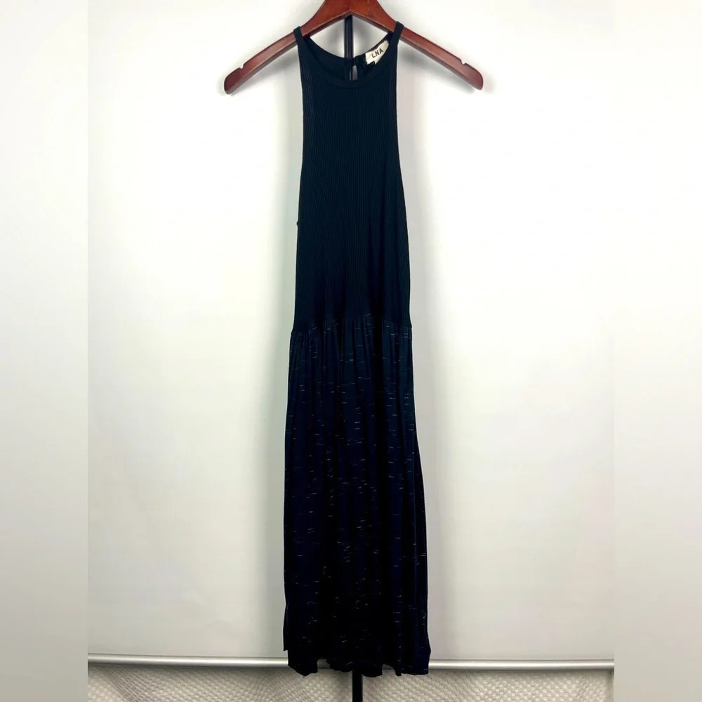 LNA Heathered Black Ribbed Halter Casual Fit &‎ Flare Dress